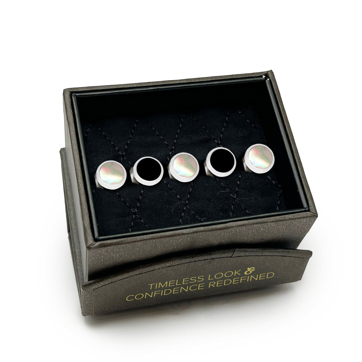 Double Sided Onyx and Mother of Pearl Round Beveled 5-Studs | Studs | Wiccan Center