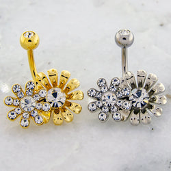 14G Sunflower And Pave Flower Navel Ring | | Wiccan Center