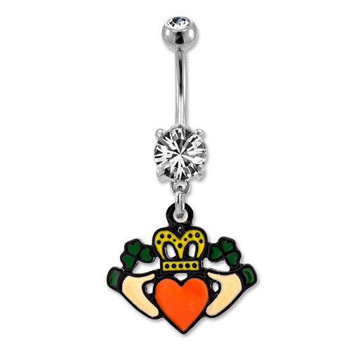 Irish Claddagh Dangle Navel Ring | Body Jewelry | Wiccan Center