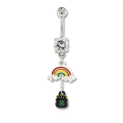 Pot of Gold Rainbow Dangle Navel Ring | Body Jewelry | Wiccan Center