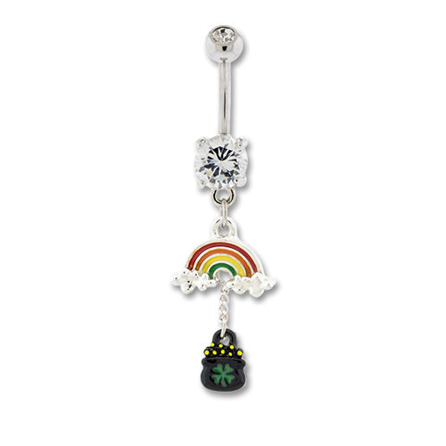 Pot of Gold Rainbow Dangle Navel Ring | Body Jewelry | Wiccan Center