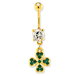 Green Gem Clover Navel Ring | Body Jewelry | Wiccan Center