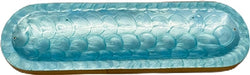 Wooden Handmade Incense Holder Boat Shape, Single - Light Blue Scale Pattern | INCENSES BURNERS | Wiccan Center