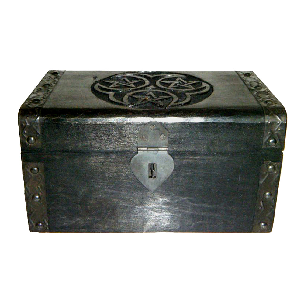 Triple Pentagram with latch chest | Wood Box | Wiccan Center