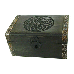 Triple Pentagram with latch chest | Wood Box | Wiccan Center