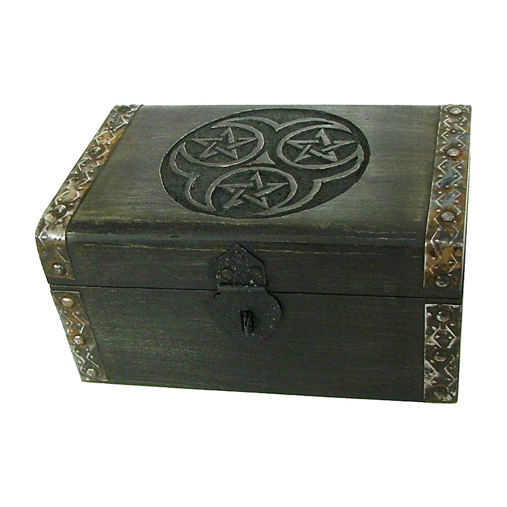 Triple Pentagram with latch chest | Wood Box | Wiccan Center