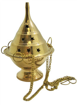 Hanging Brass Censer or Charcoal Burner - Large 7" Tall | INCENSES BURNERS | Wiccan Center