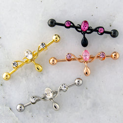 14G Industrial Barbell - Chandelier with Gems | Body Jewelry | Wiccan Center