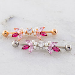 14G Industrial Barbell - Pink Gems and Pearls | Body Jewelry | Wiccan Center