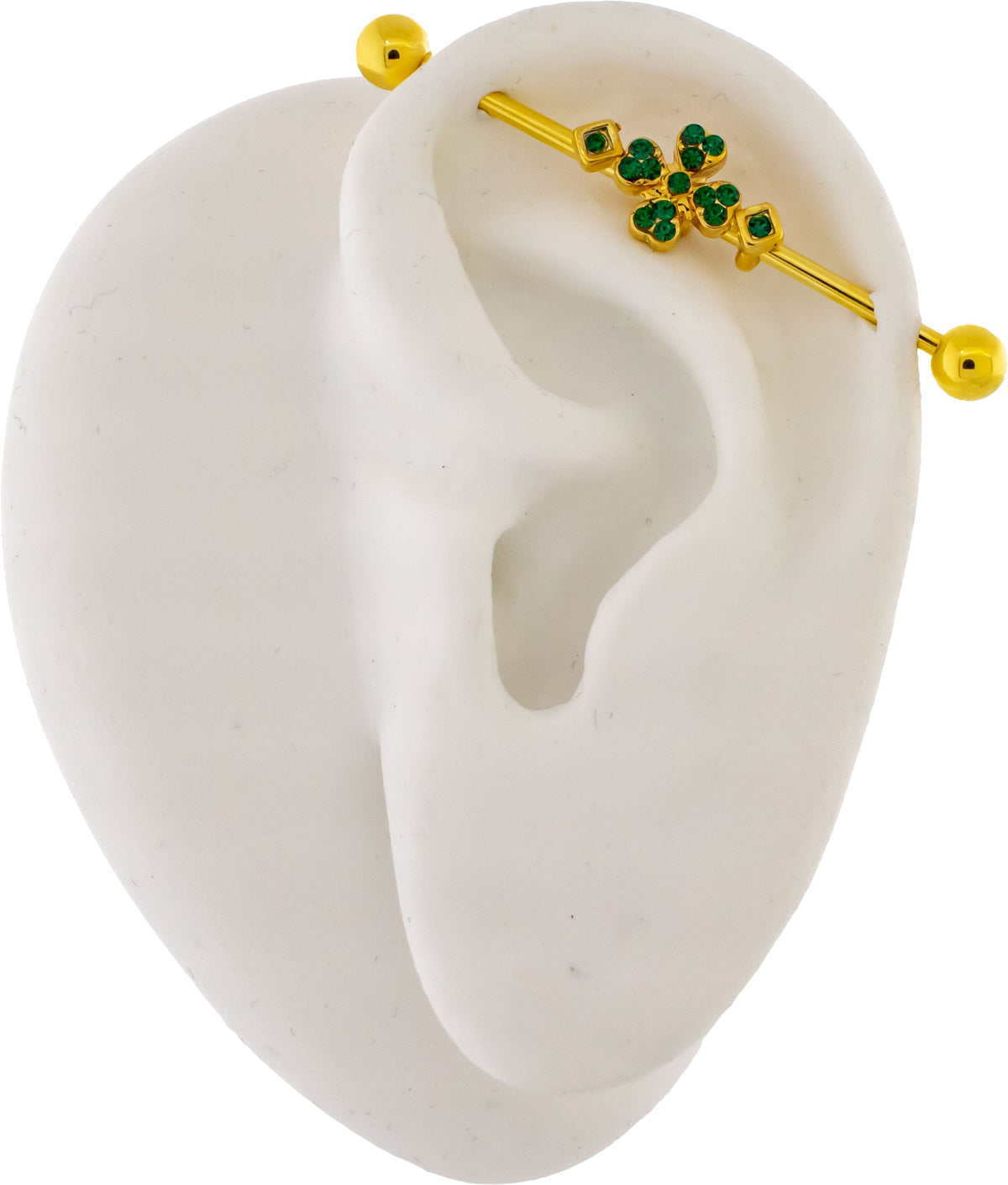 14G Gold Pave Clover Industrial Barbell | | Wiccan Center
