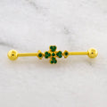 14G Gold Pave Clover Industrial Barbell | | Wiccan Center