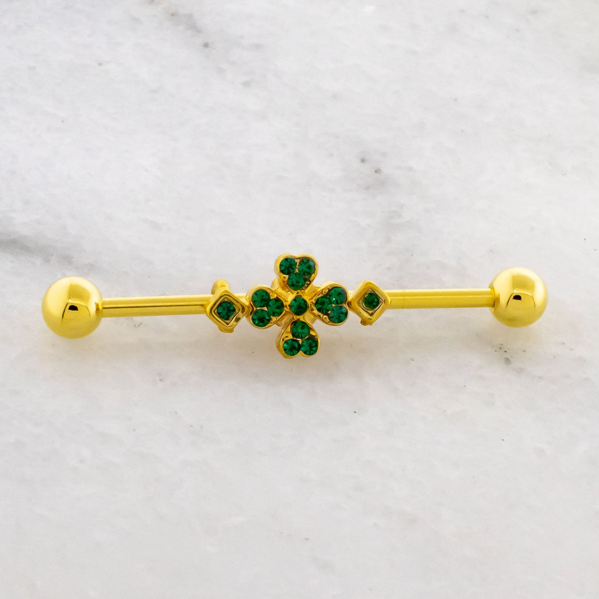 14G Gold Pave Clover Industrial Barbell | | Wiccan Center