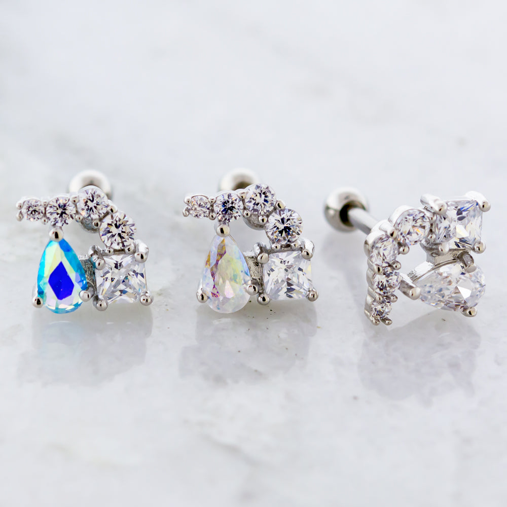 Multi-Shape Gem Cluster Ear Barbell | Body Jewelry | Wiccan Center