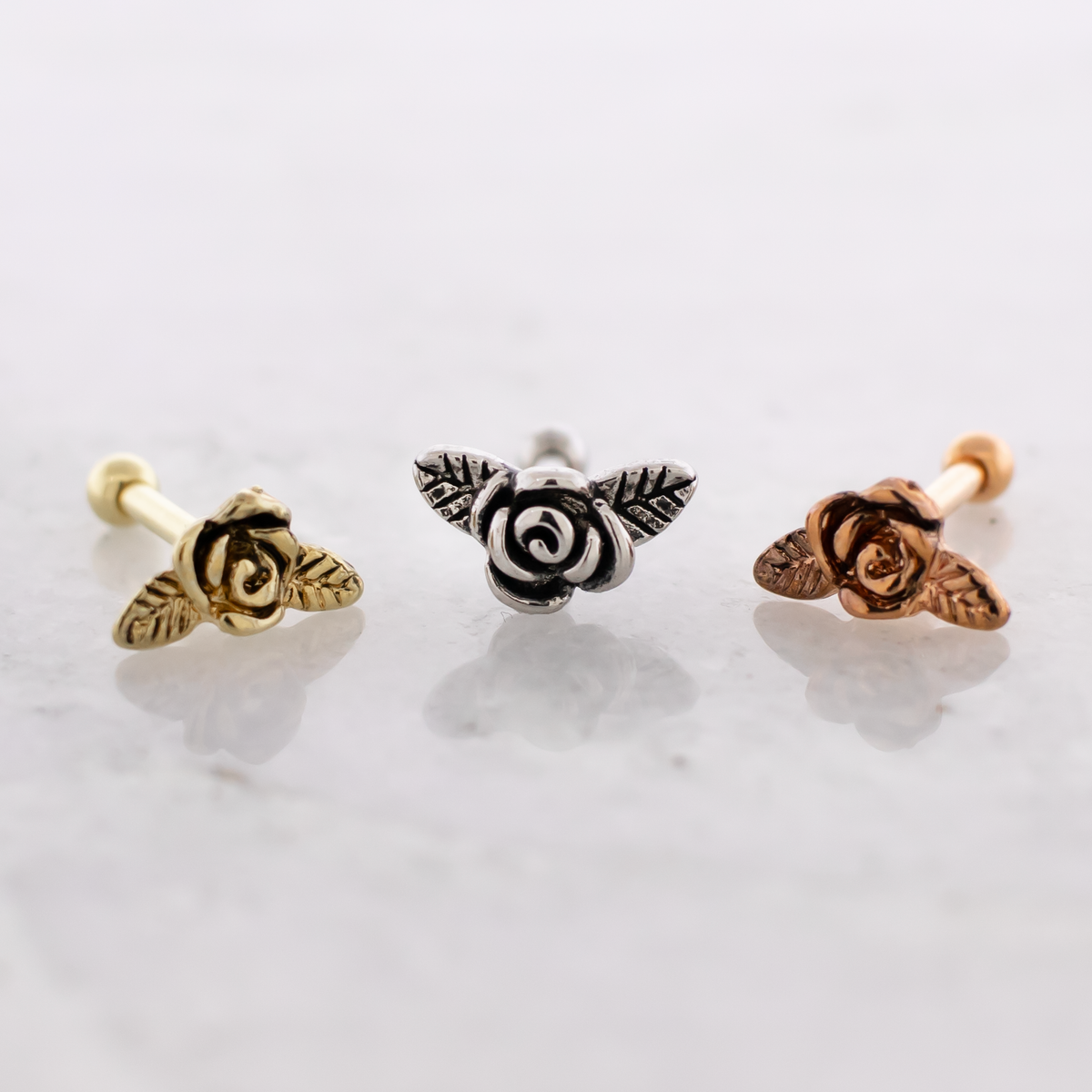 16G Rose With Leaves Cartilage Barbell | | Wiccan Center