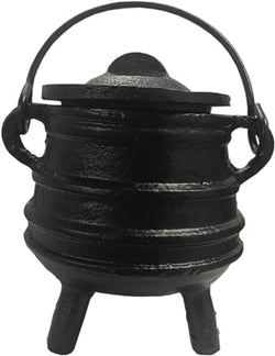 Crystalo - Ribbed Style Cast Iron Cauldron with Lid BSW-77 | INCENSES BURNERS | Wiccan Center