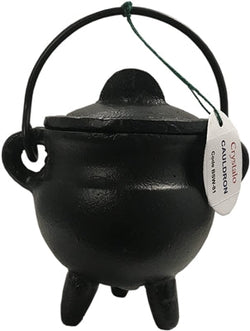 Crystalo Black Iron Cauldron with Lid Plain - BSW-86 | INCENSES BURNERS | Wiccan Center