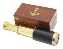 Brass Telescope with Wooden Box 6" - Nautical | GIFTS REGALOS | Wiccan Center
