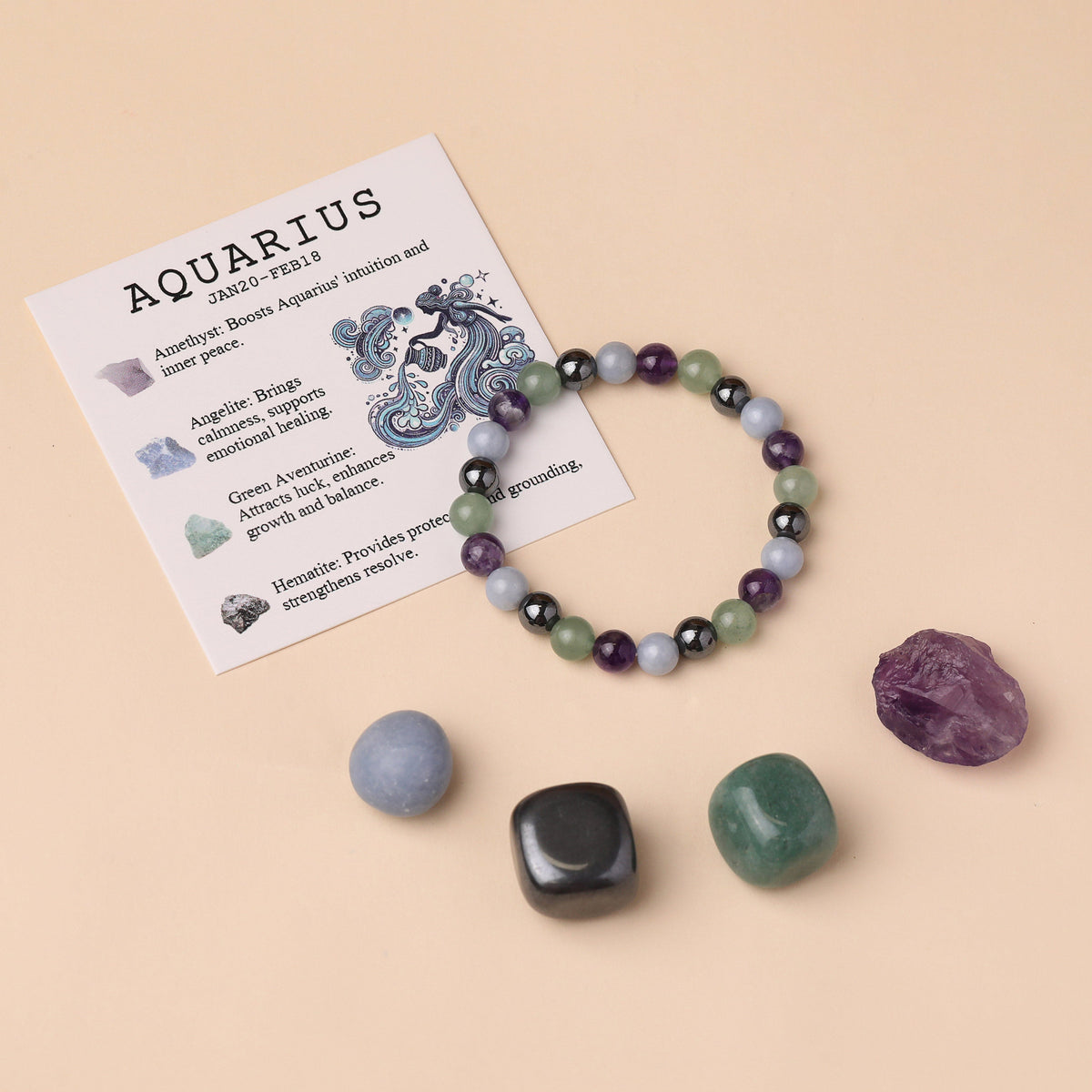 Capricorn Zodiac Crystal Bracelet & Stone Set | Crystal Stone | Wiccan Center