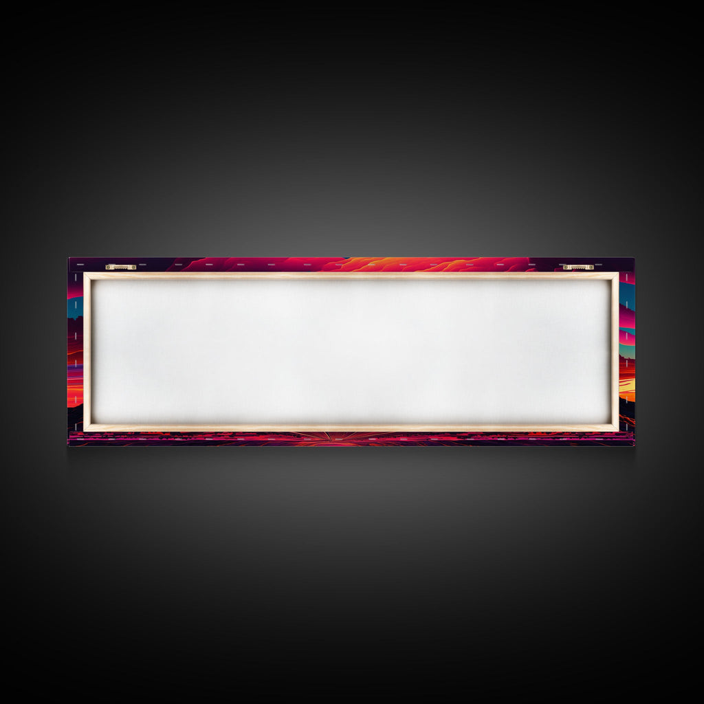 Panoramic Framed Canvas Print | Desert Mountain Landscape Synthwave Sunset | Living Room, Bedroom, Dining Room, Office