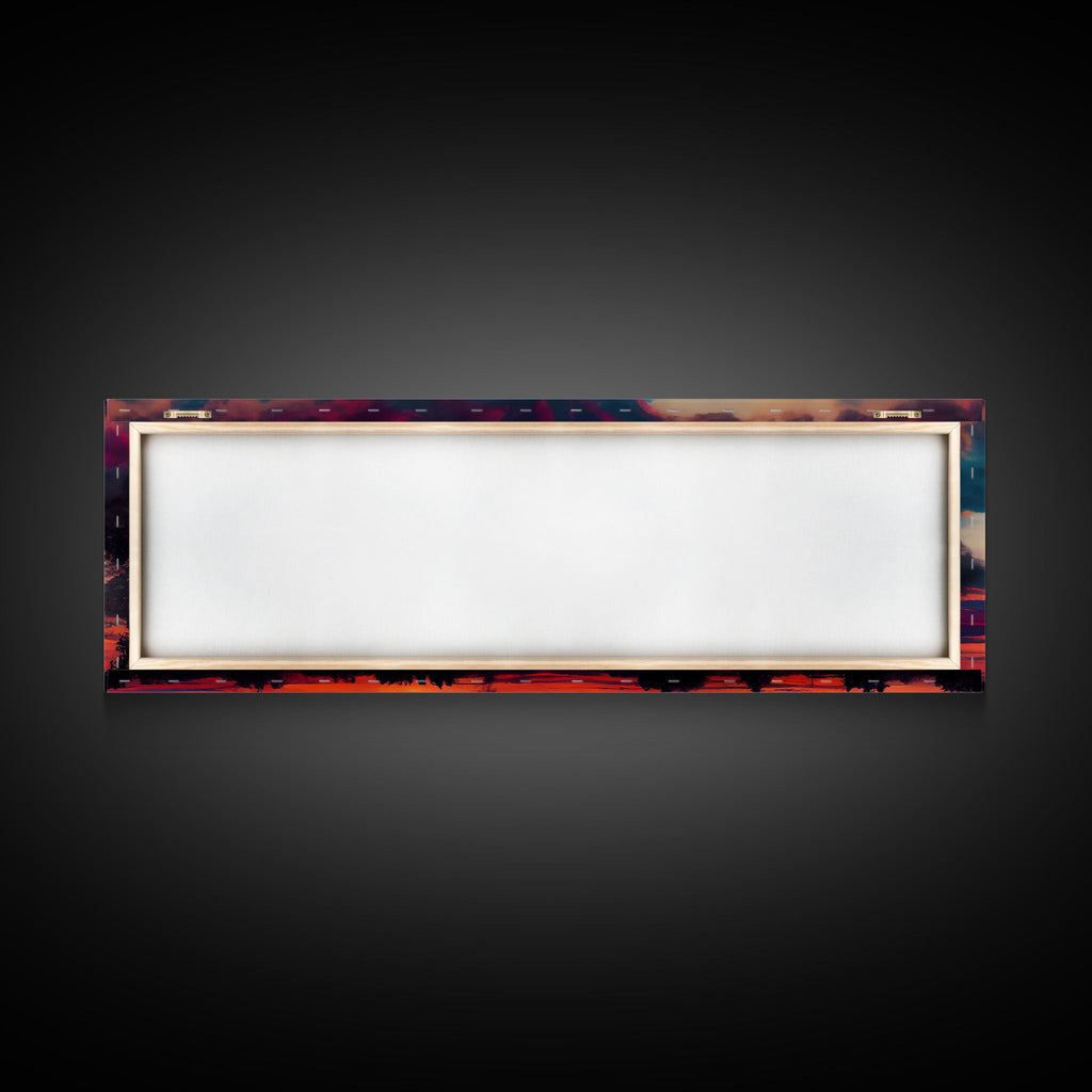 Beautiful Panoramic Watercolor Sunset, Extra Large Wall Art, Framed Panoramic Canvas Print, Framed Wall Art