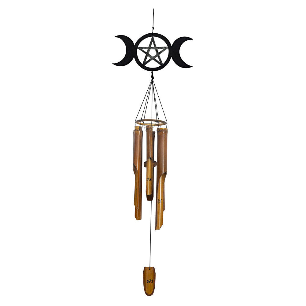 Bamboo Wind Chime - Triple Moon w/Pentacle | Wind Chime | Wiccan Center