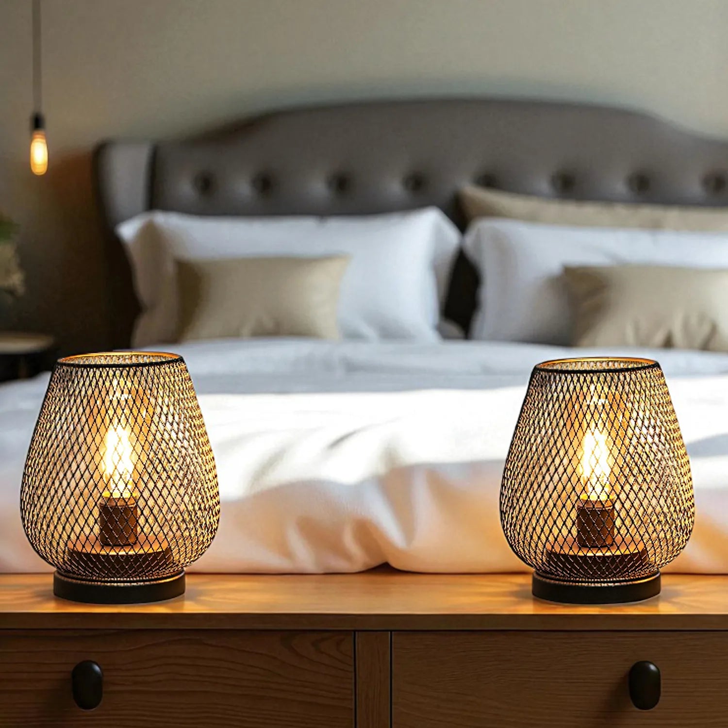 Set of 2 Metal Cage LED Battery Powered Lamp | | Wiccan Center
