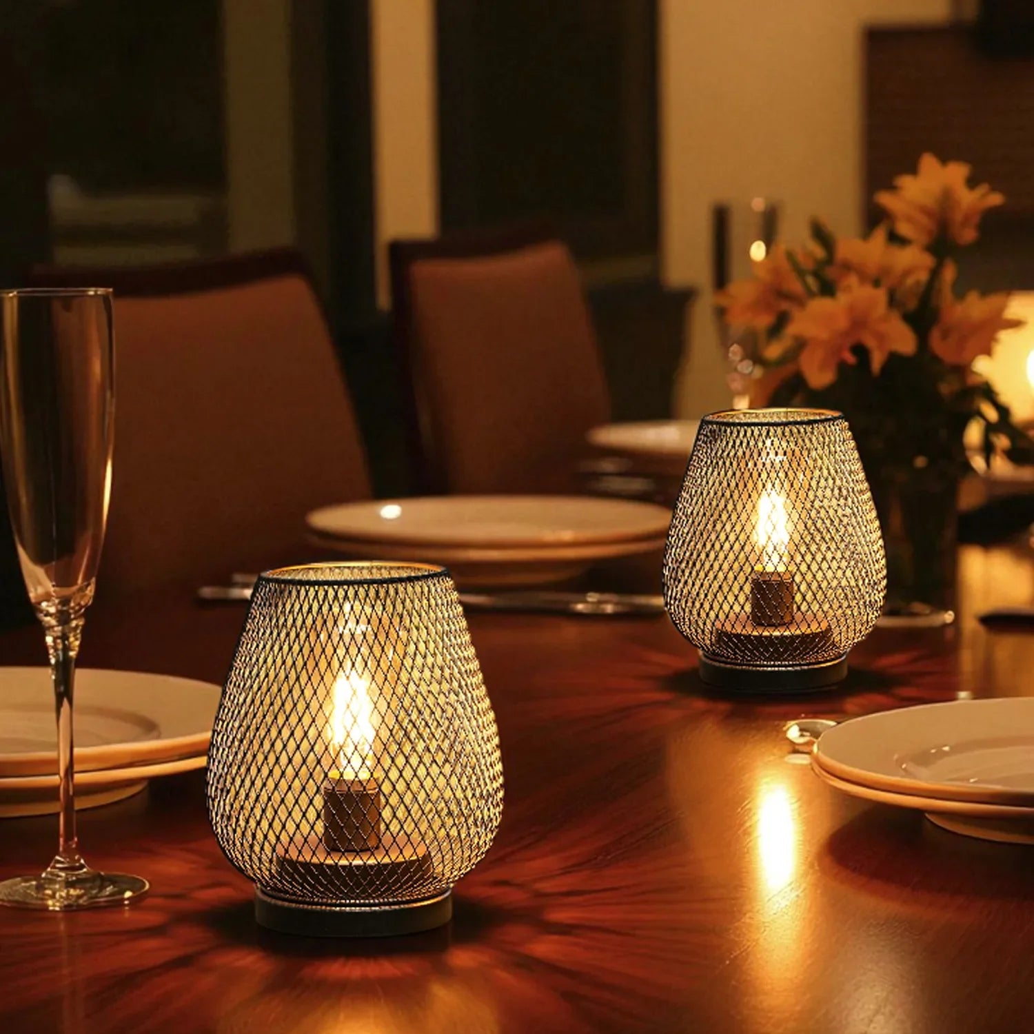Set of 2 Metal Cage LED Battery Powered Lamp | | Wiccan Center