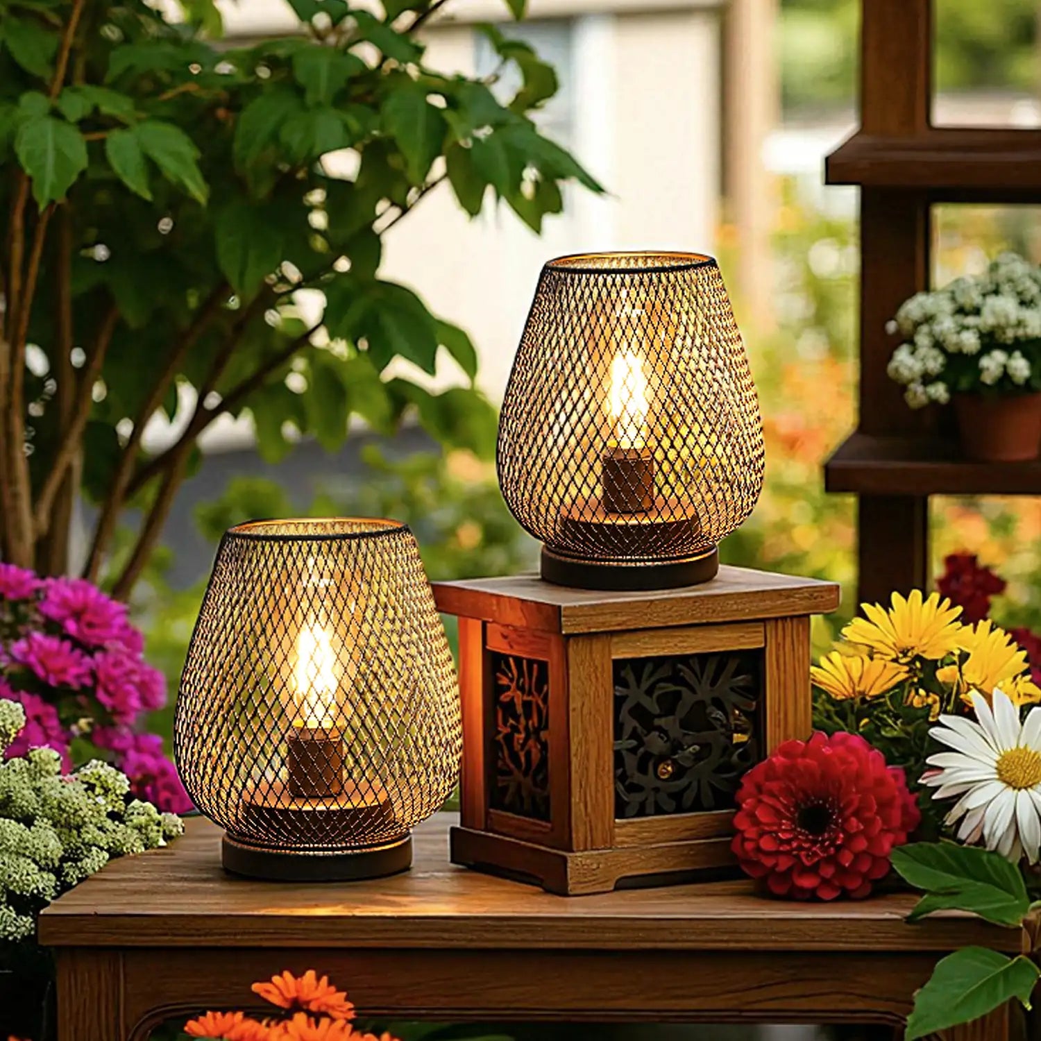 Set of 2 Metal Cage LED Battery Powered Lamp | | Wiccan Center
