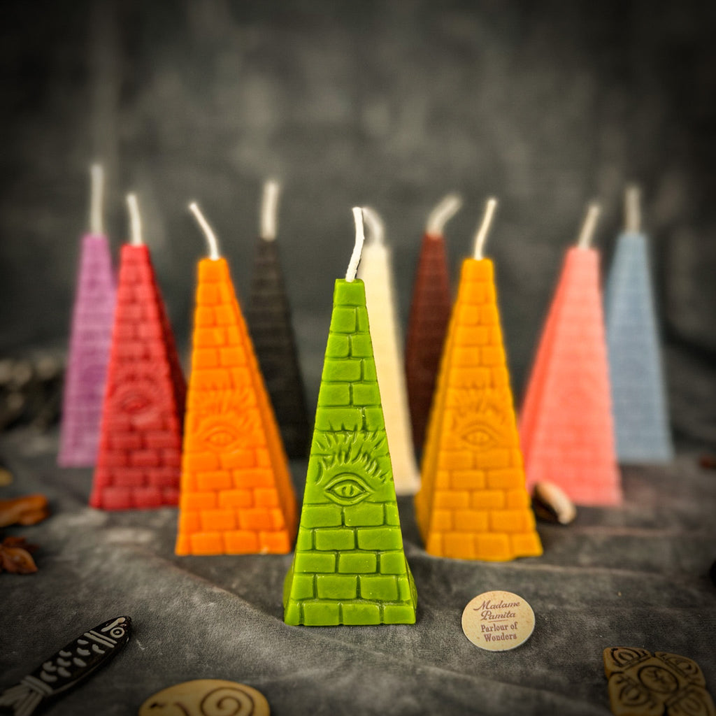 Beeswax All-Seeing Eye Pyramid Spell Candle - Abundance, Prosperity & Intuition | Beeswax Candle | Wiccan Center