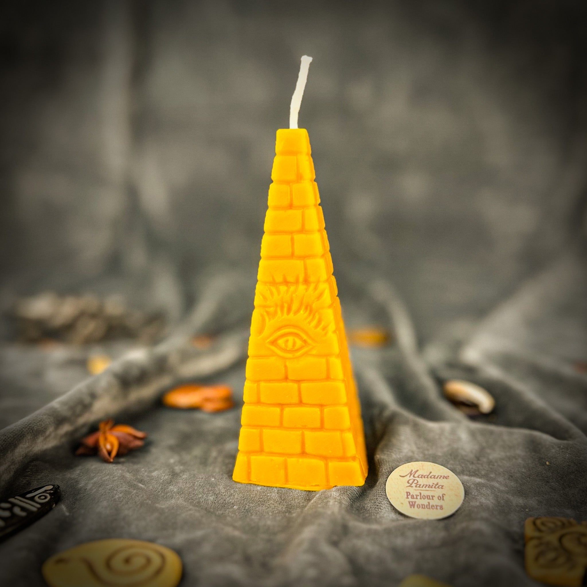 Beeswax All-Seeing Eye Pyramid Spell Candle - Abundance, Prosperity & Intuition | Beeswax Candle | Wiccan Center