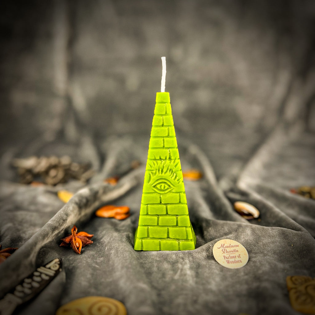 Beeswax All-Seeing Eye Pyramid Spell Candle - Abundance, Prosperity & Intuition | Beeswax Candle | Wiccan Center