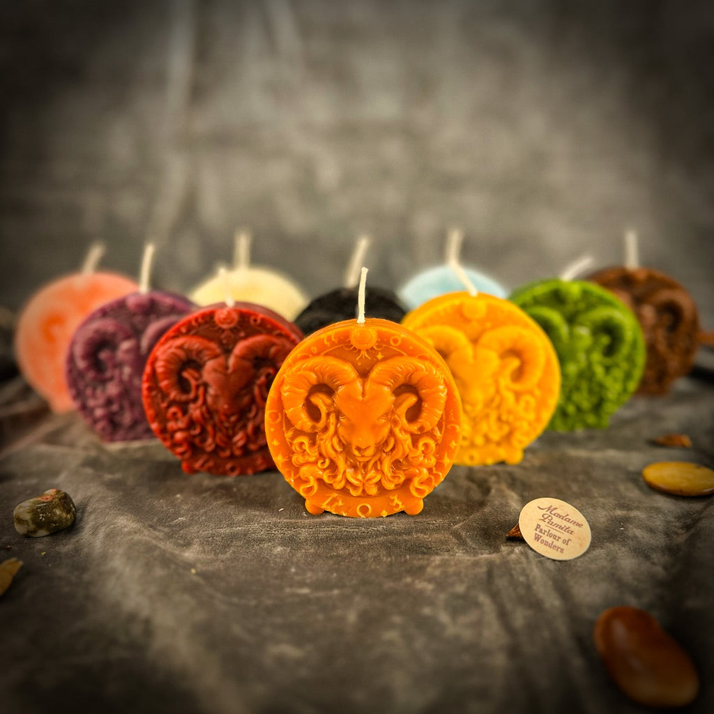 Beeswax Aries Ram Zodiac Spell Candle - Courage, Passion & Victory | Beeswax Candle | Wiccan Center
