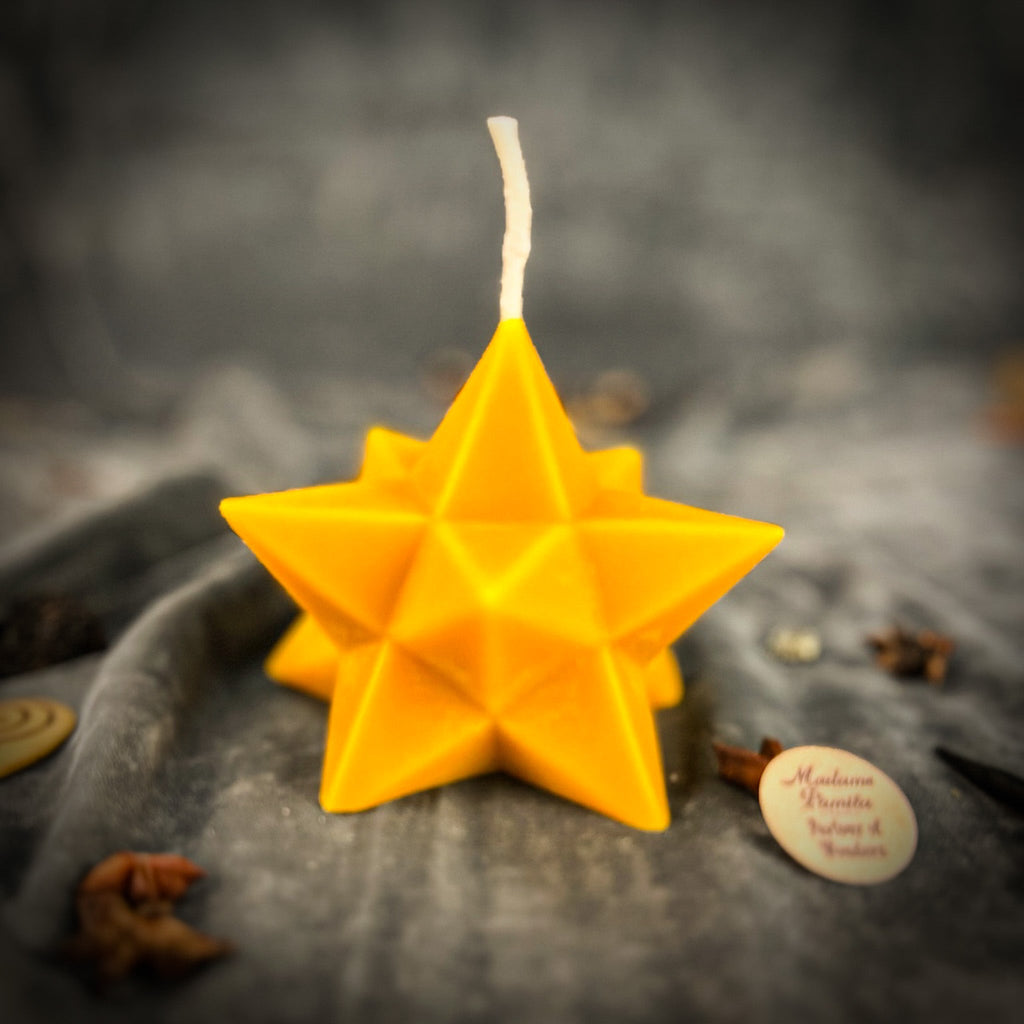 Beeswax Pentagram Merkaba Spell Candle - Protection, Ascension & Sacred Geometry | Beeswax Candle | Wiccan Center