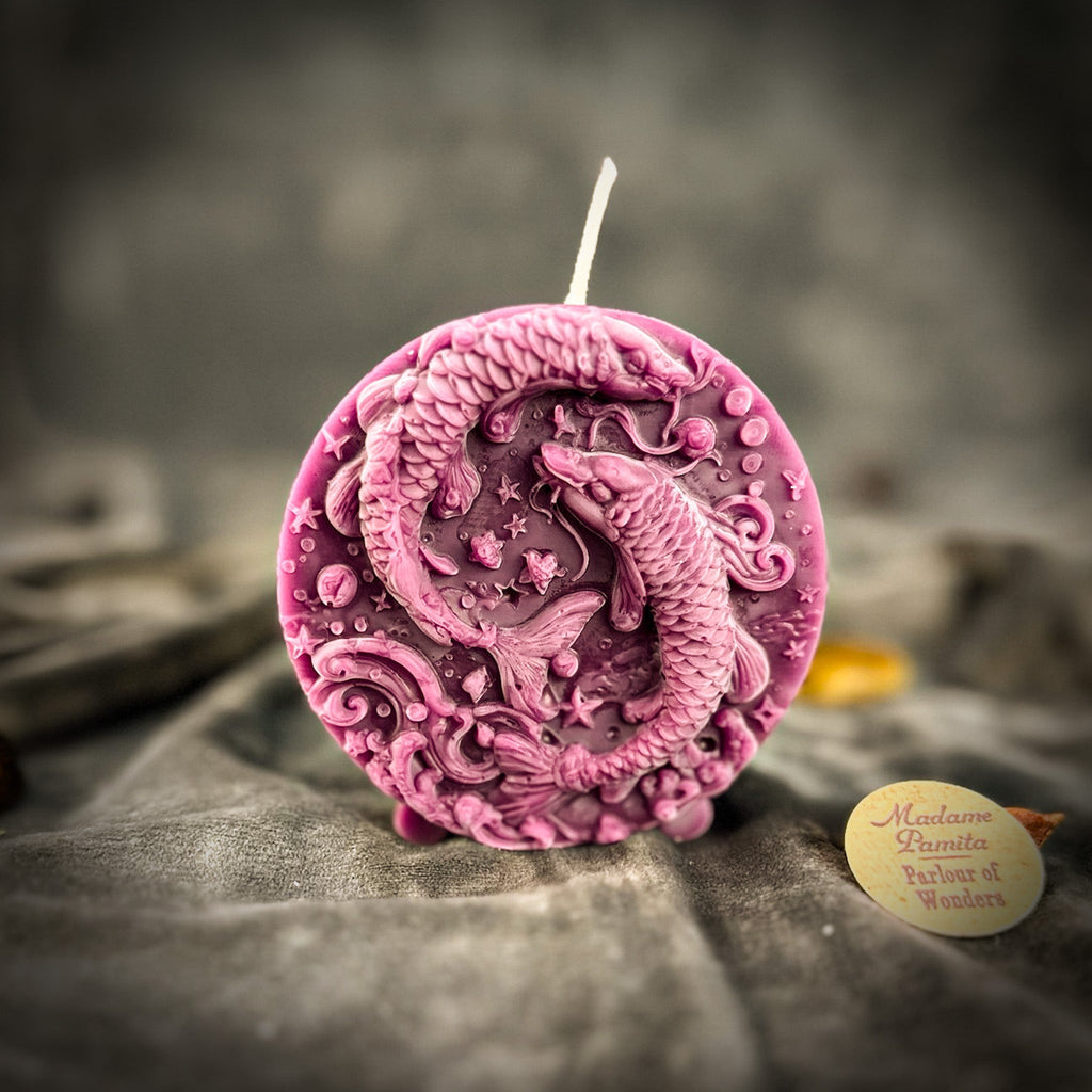 Beeswax Pisces Fish Zodiac Spell Candle - Intuition, Compassion & Dreams | Beeswax Candle | Wiccan Center
