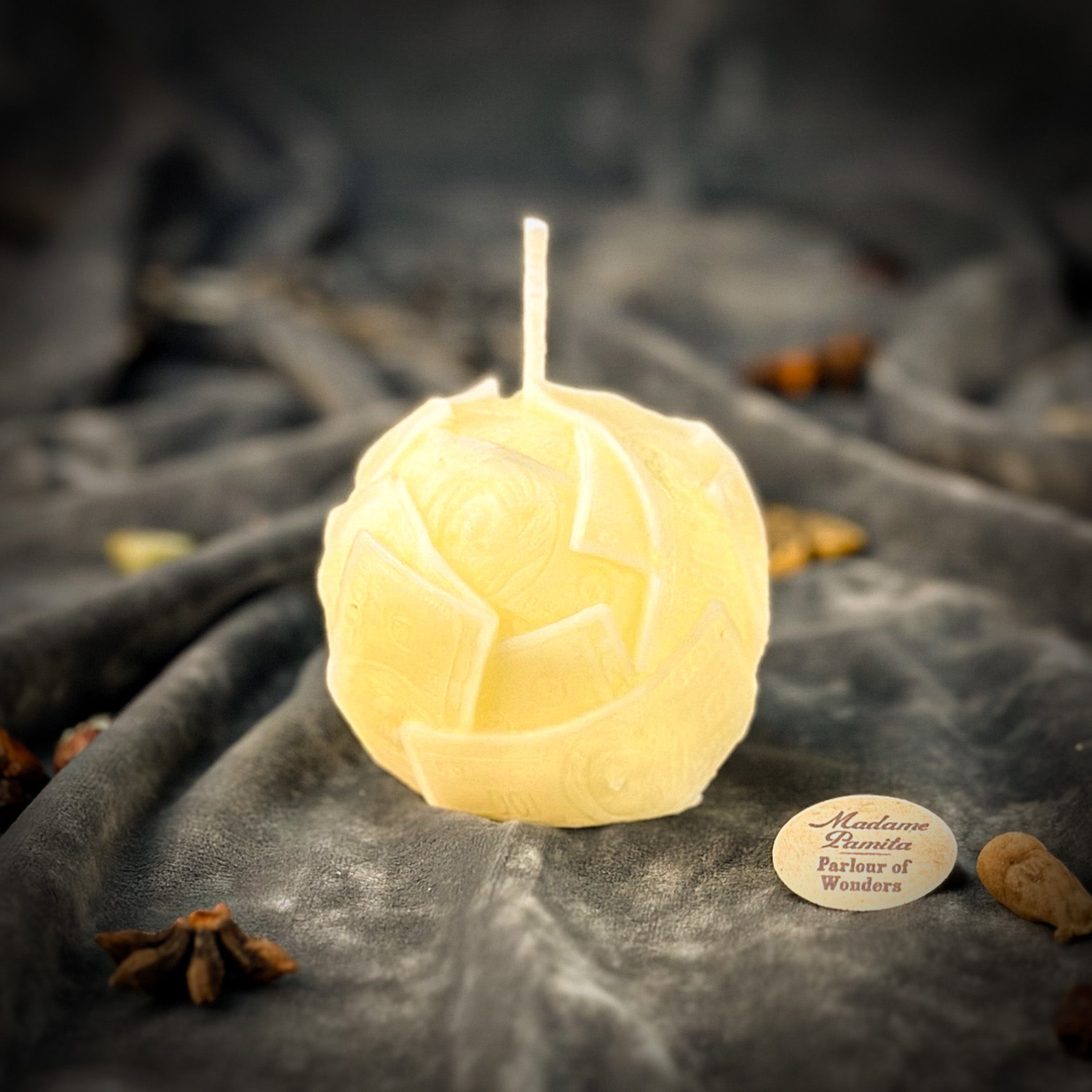 Beeswax Rolling in Dough Spell Candle - Luxury Wealth & Opulent Abundance | Beeswax Candle | Wiccan Center