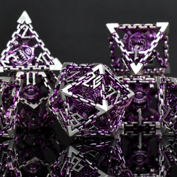 Beholder's Gates Hollow Metal Dice Set - Purple and Silver | hollow | Wiccan Center