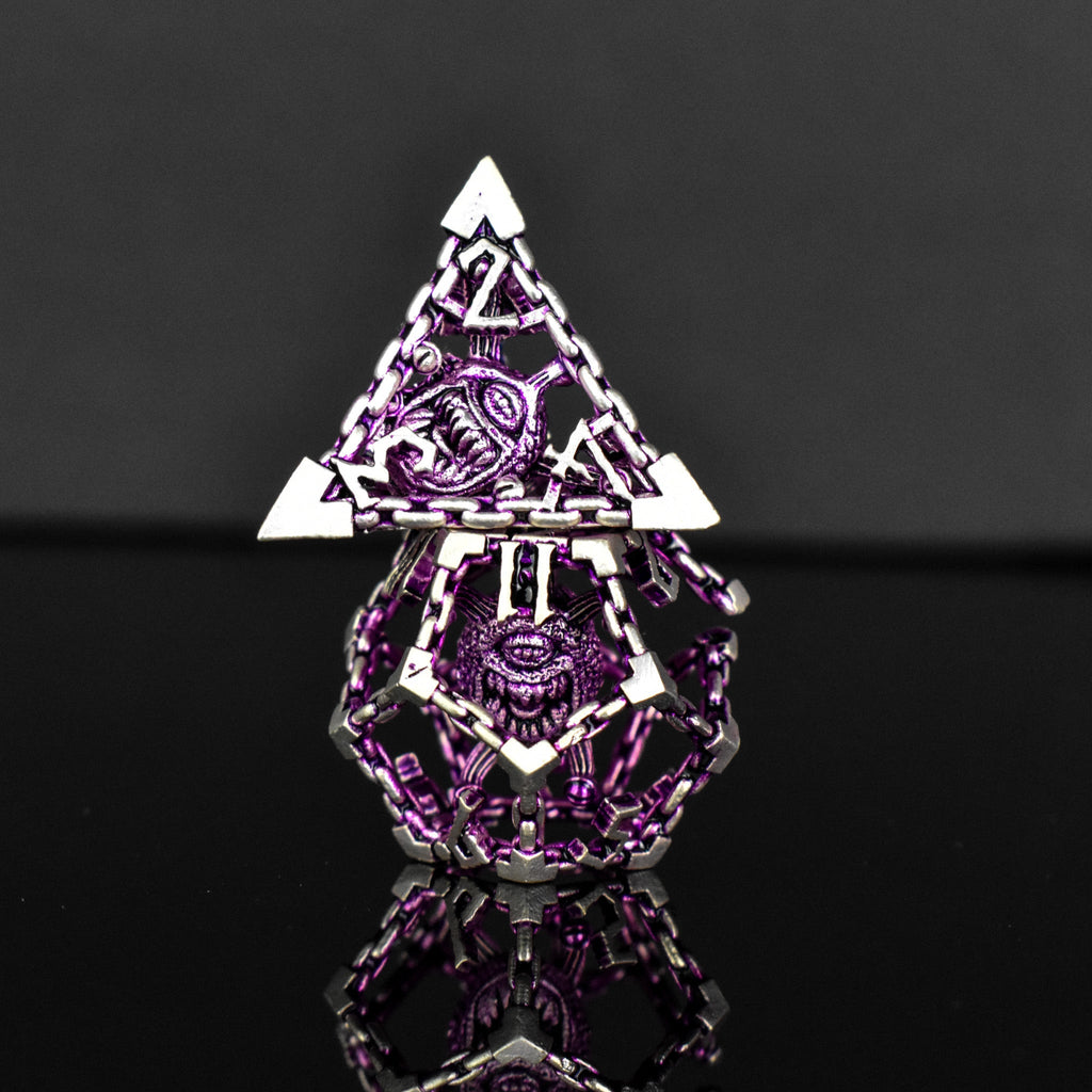 Beholder's Gates Hollow Metal Dice Set - Purple and Silver