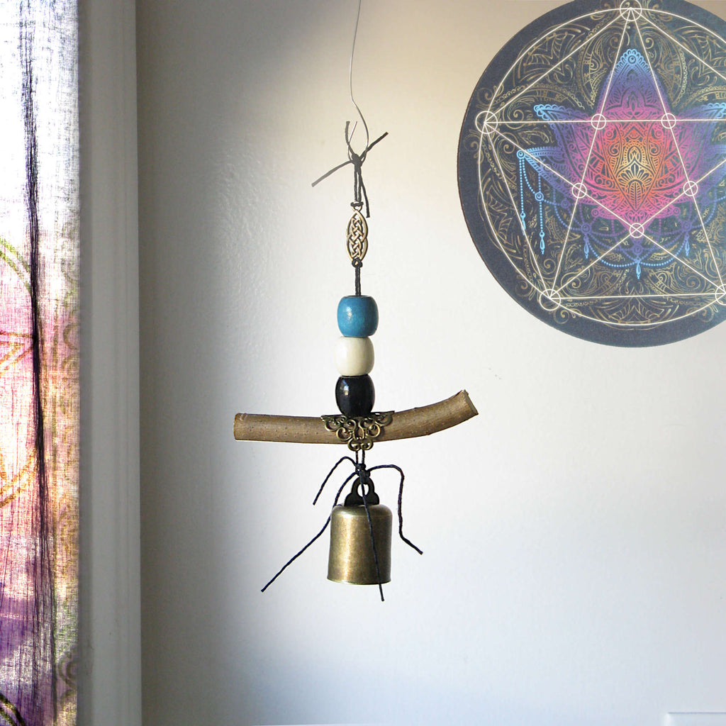 Hanging Witch's Bell: Quirky Twig, Beads, Charm - Handcrafted | Decorative Bells | Wiccan Center