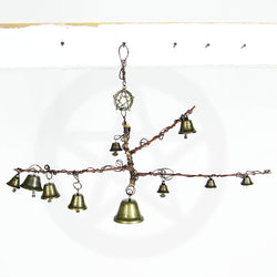 Witch's Bell: Peculiar Branch, 10 Bells, Pentagram Charm - Handcrafted | Decorative Bells | Wiccan Center