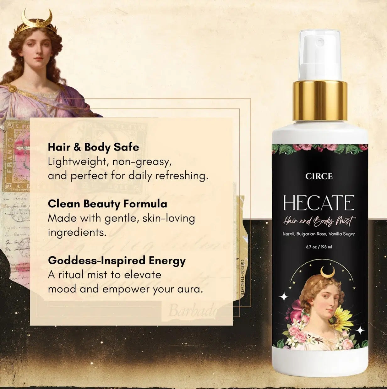 Hecate Hair & Body Mist – Neroli, Bulgarian Rose & Vanilla Sugar | 6.7 oz | | Wiccan Center