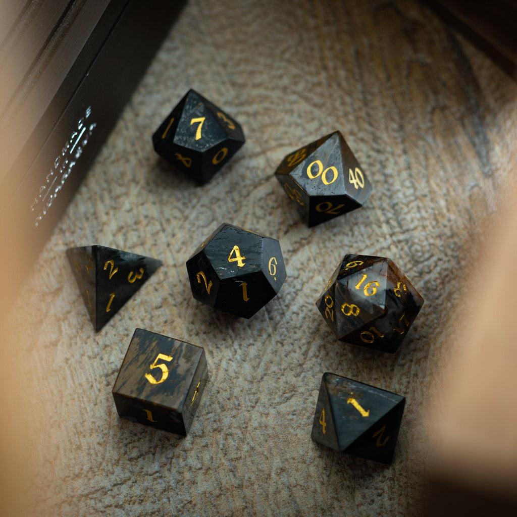 Black Gemstone Eagle Eye Hand Carved DND Dice Set | Gemstone Dice | Wiccan Center