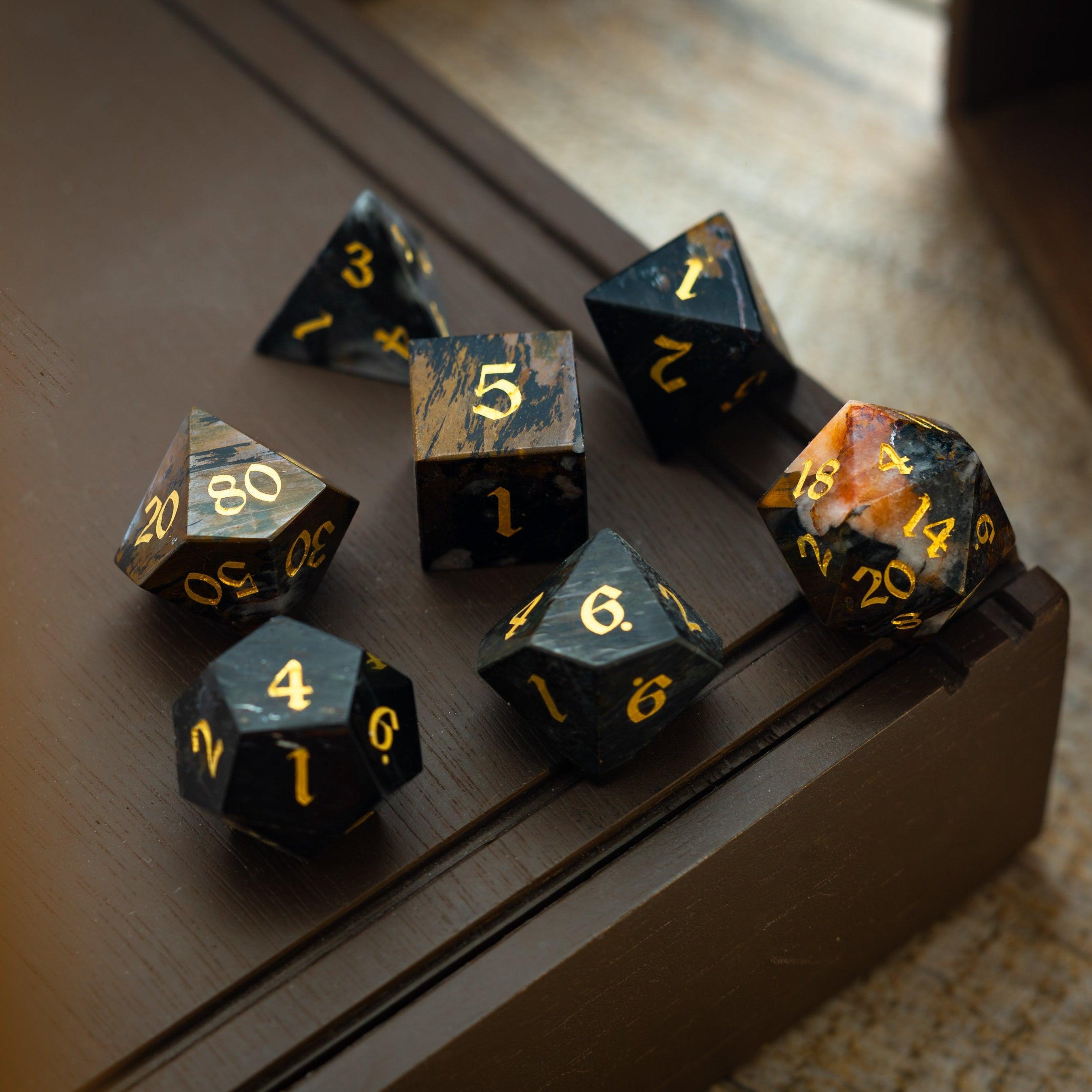 Black Gemstone Eagle Eye Hand Carved DND Dice Set | Gemstone Dice | Wiccan Center