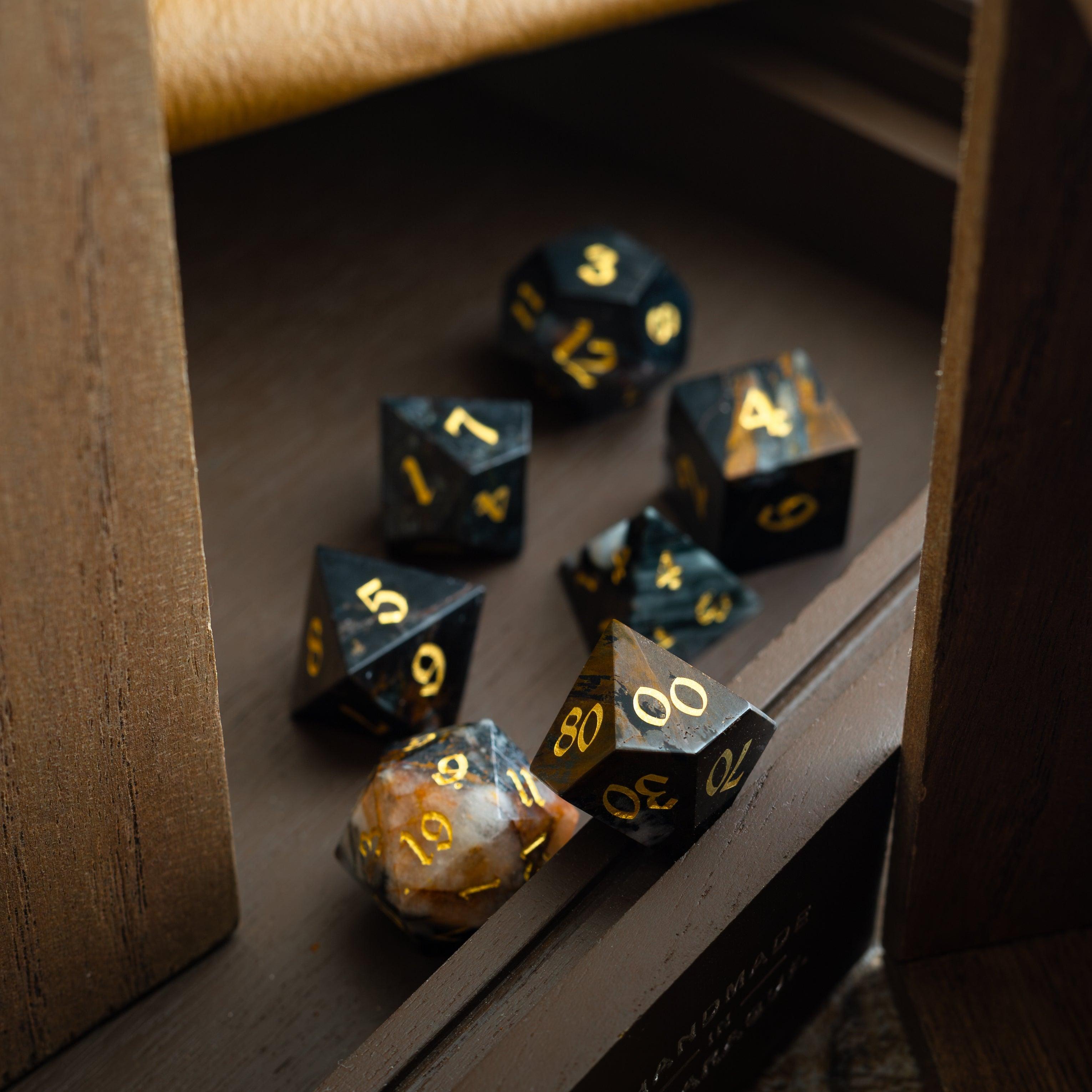 Black Gemstone Eagle Eye Hand Carved DND Dice Set | Gemstone Dice | Wiccan Center