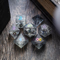 Black Inked Lightning Cracked Glass DND Dice Set | Gemstone Dice | Wiccan Center