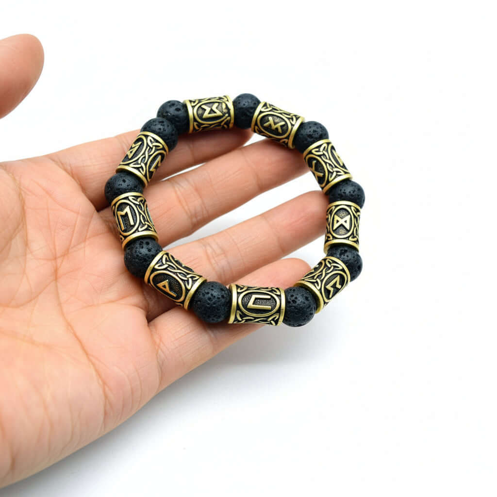 Black lava stone rune bracelet with Asgard Crafted Silver Rune