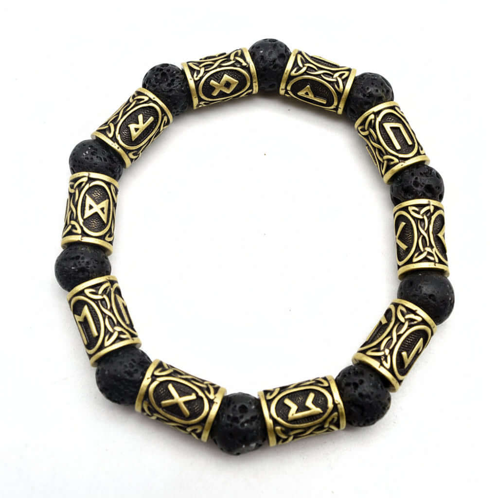Black lava stone rune bracelet with Asgard Crafted Silver Rune