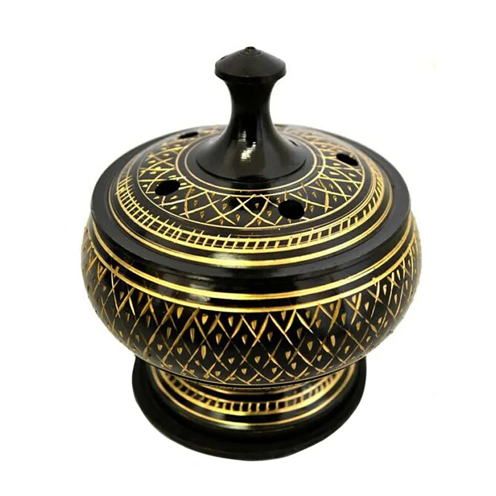 Black Carved Brass Burner | Incense Burner | Wiccan Center