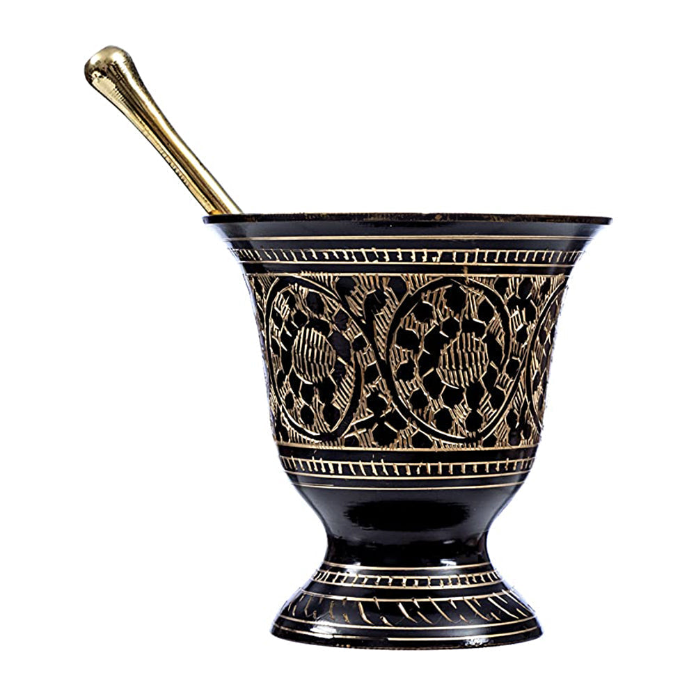 Black Carved Brass Mortar & Pestle | Mortar & Pestle | Wiccan Center