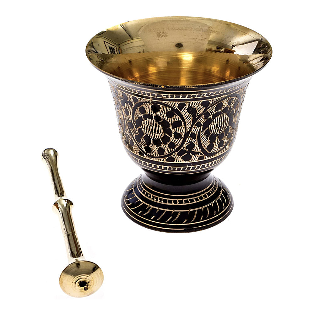Black Carved Brass Mortar & Pestle | Mortar & Pestle | Wiccan Center