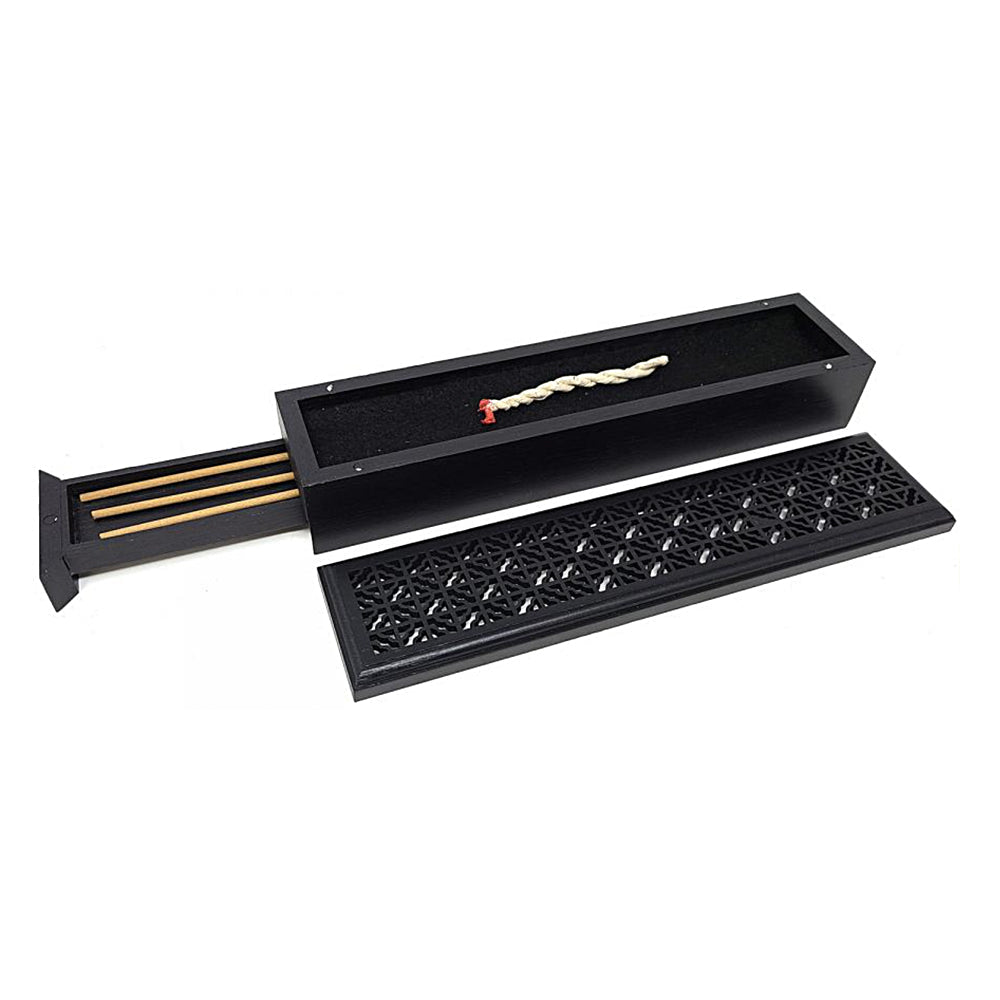 Black Finish Wood Incense Box Burner - Large